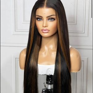 💯 real human hair wig Brunette with highlights
